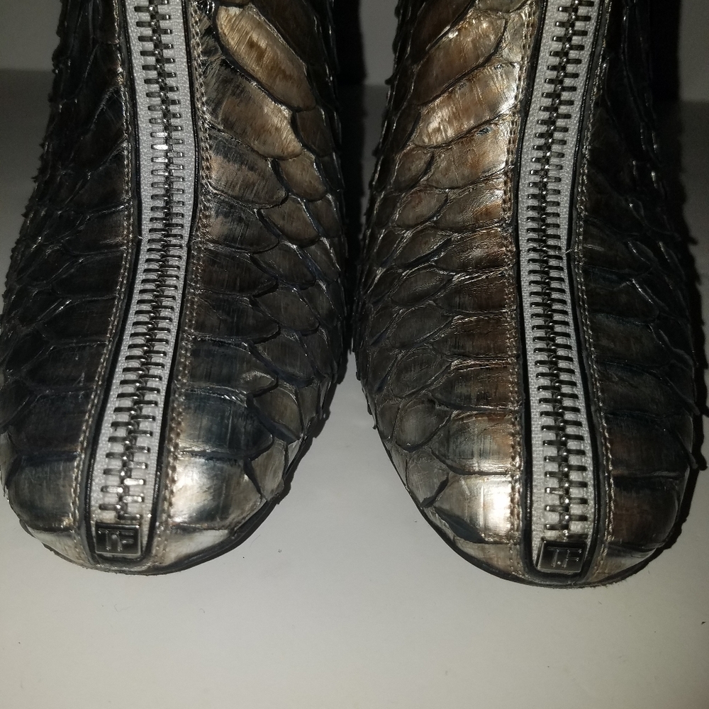 Tom Ford Silver Metallic Python Skin Ankle Boots - image 3